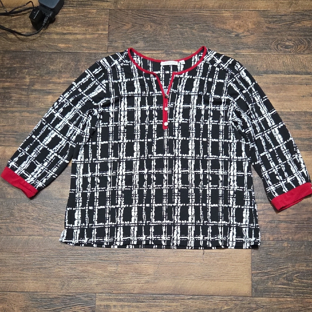 Notations Black and White Kids Long Sleeve Tee with Red Accents